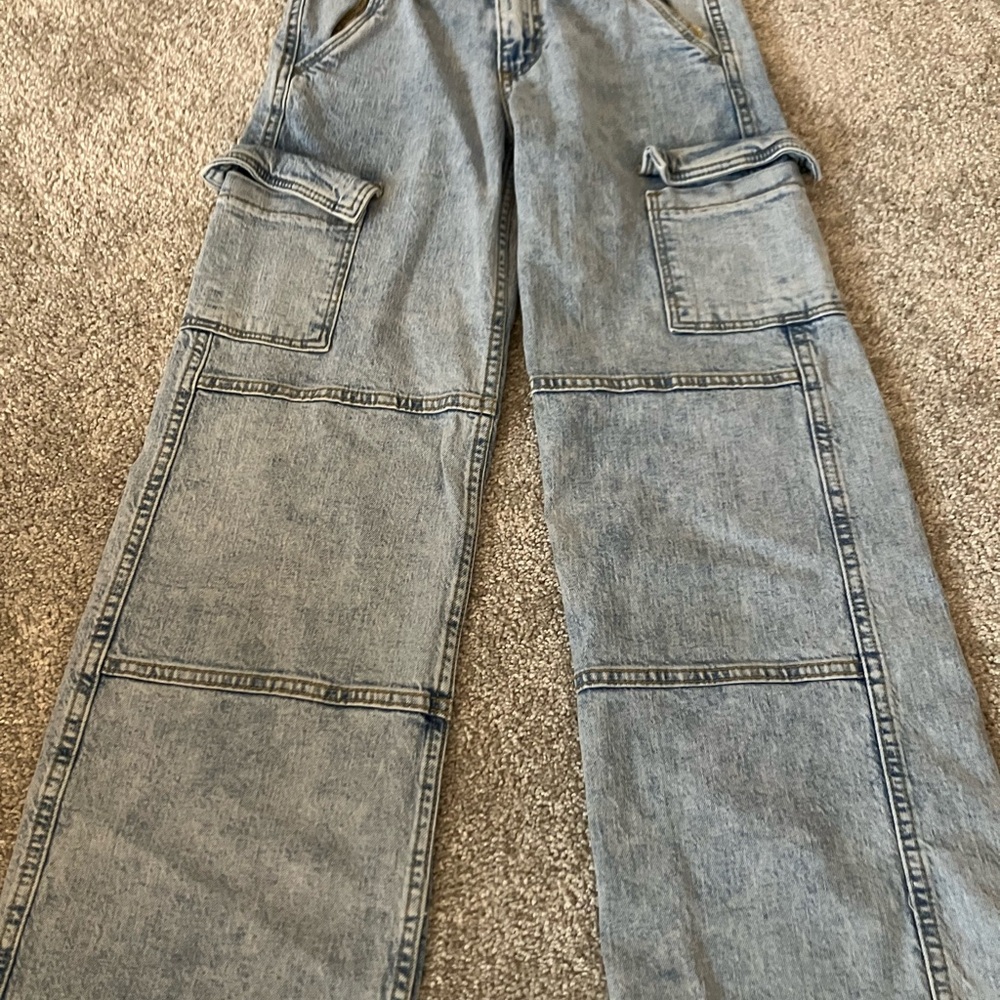 Girls Light Blue Cargo Jeans